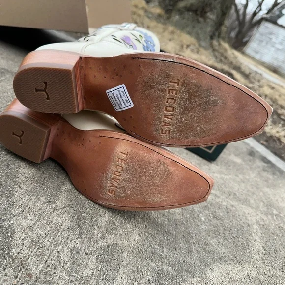 Tecovas The Sadie Meadow Bone Cowboy Boots Size 9 Floral Cream Western Bride - Picture 15 of 15